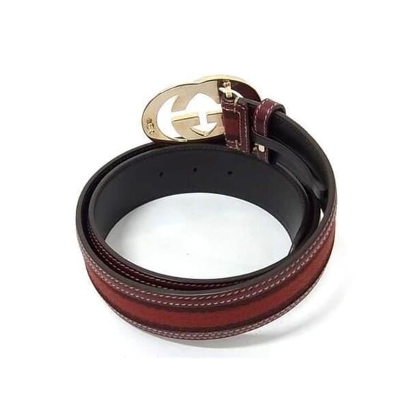 Gucci Belt Sherry Line Interlocking G Brown Canvas Leather